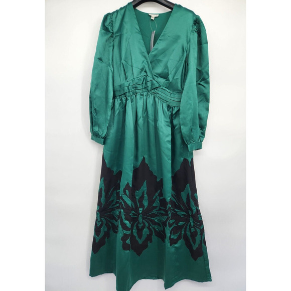 NWD Anthropologie Nikasha Embroidered Satin Dress Size XSP Petites Green #8F409 - Picture 3 of 12